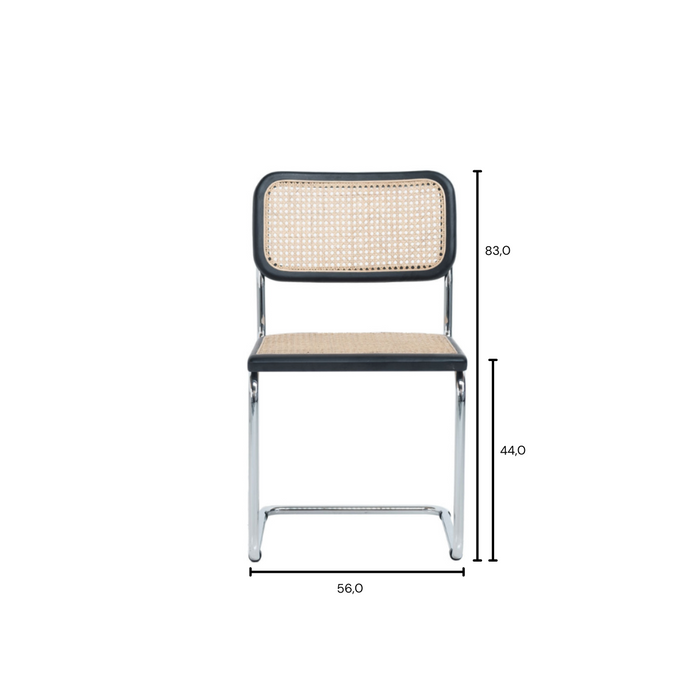 Stuhl aus natürlichem Schilfrohr – Schwarz/Chrom – Swing