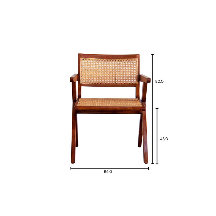 Retro-Stuhl mit Armlehne in Walnuss/Rohrgeflecht – Ruben