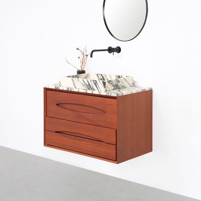 Meuble de salle de bain Bill Teak - Dessus et lavabo en marbre bleu/blanc - 80 cm