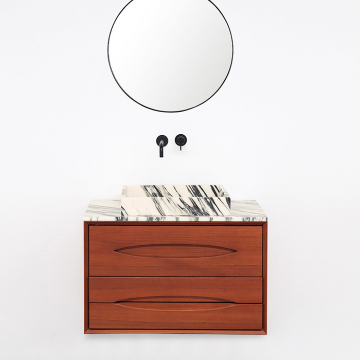 Mueble de baño Bill Teak - Encimera y lavabo de mármol azul/blanco - 80 cm