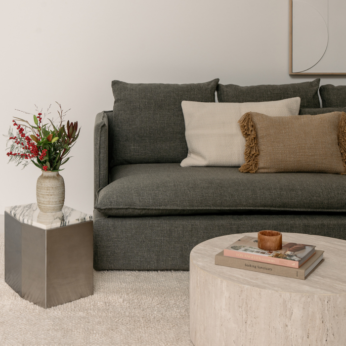 Metal coffee table - Creully - Brushed steel with Blue white marble