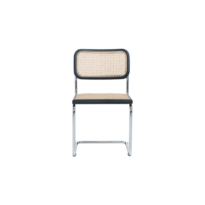 Stuhl aus natürlichem Schilfrohr – Schwarz/Chrom – Swing