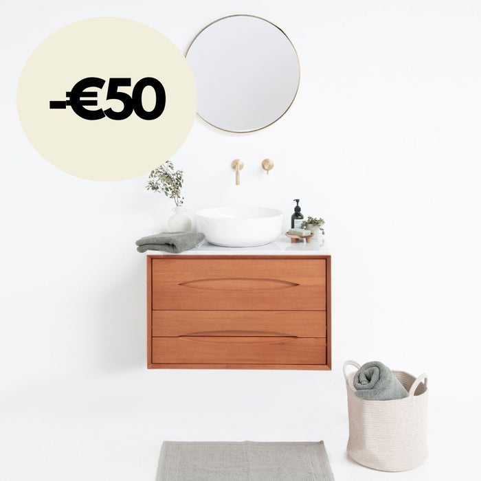 Meuble de salle de bain Bill Teak - Alexis II - Plateau marbre blanc