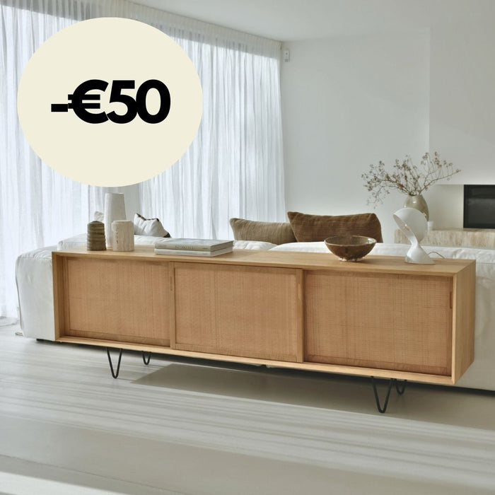 Dressoir Vintage - Chêne/ Osier Naturel (220cm) - Oskar
