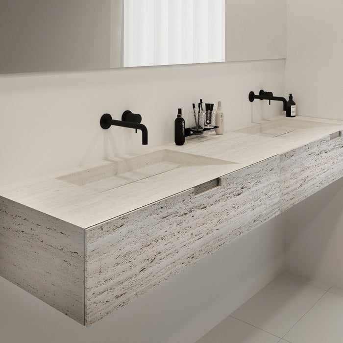 Bathroom cabinet Loudun with double sink - White Travertine - 210 cm