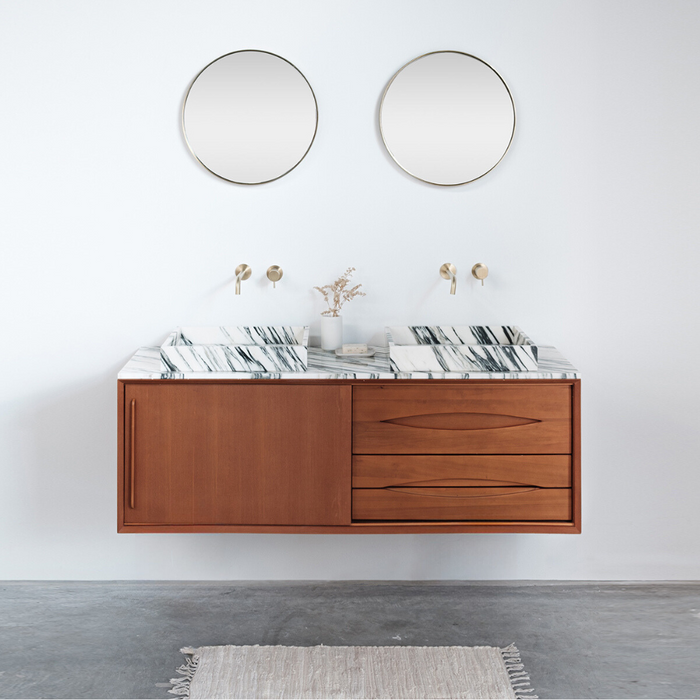 Bathroom furniture Bill Teak - Calacatta Purple marble sink / washboard - Wooden legs