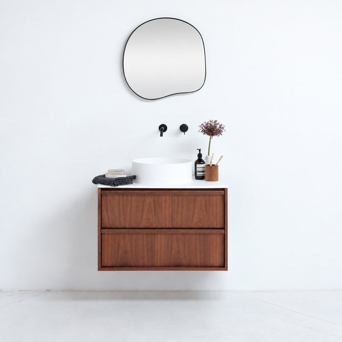 Set de salle de bain noyer Fien - Lavabos Sims en surface solide - 80 cm