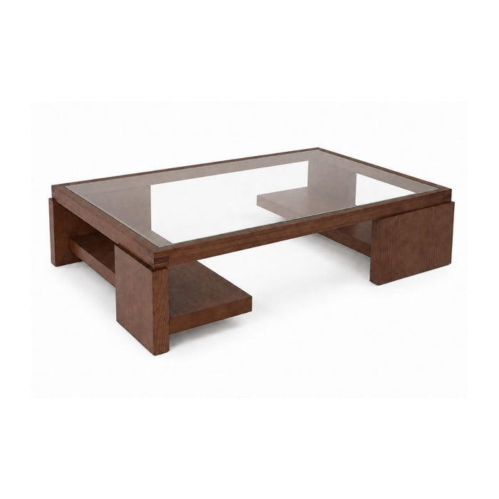 Coffee table Cordes W125 D80 H30 - Dark walnut - Glass tabletop