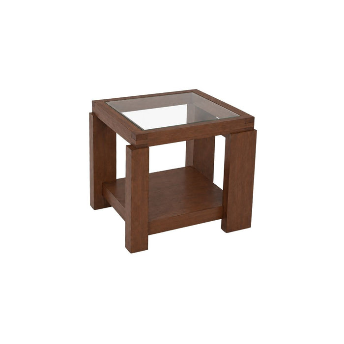 Table d’appoint Cordes L52 P52 H40 - Noyer foncé - Plateau en verre