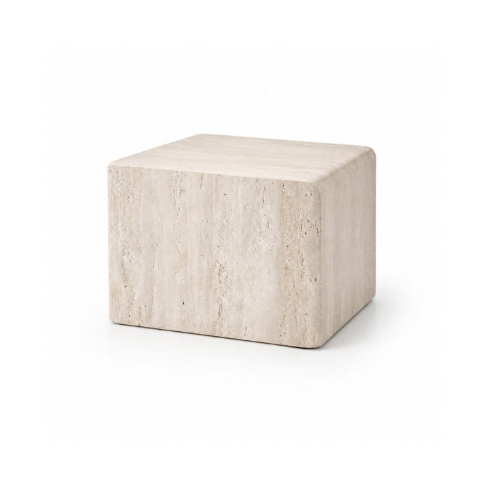 Mesa de centro Oona - An.50 Pr.50 Al.35 - Travertino blanco - Borde recto - Sin rellenar