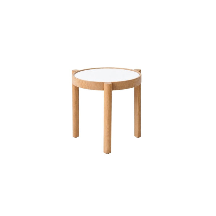 Table basse empilable Lucie D35 H41 - Pied en chêne - Plateau en HPL blanc