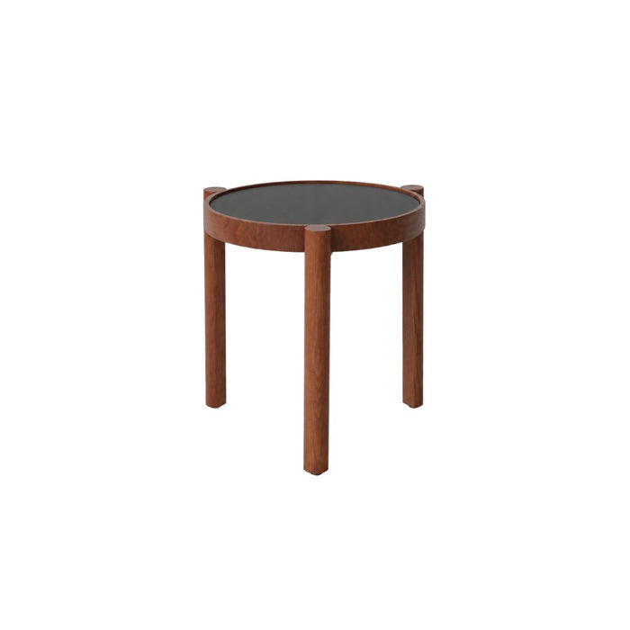 Table basse empilable Lucie D35 H45.4- Pied en noyer foncé - Plateau en HPL noir
