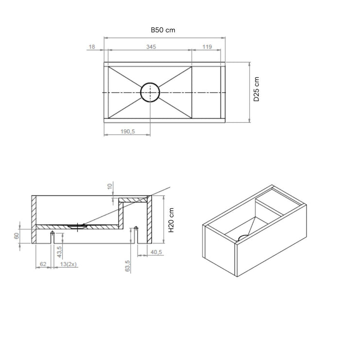 Handwaschmaschine - Chemery - Weißer Travertin - 50 cm