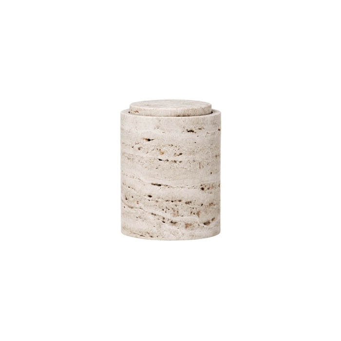 Bol de rangement avec couvercle - Grès blanc - Travertin - H 15,8 cm