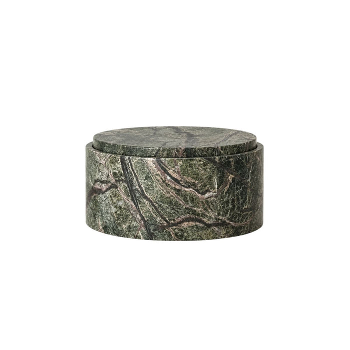 Bol de rangement en travertin avec couvercle - Marbre vert forêt - H12 cm
