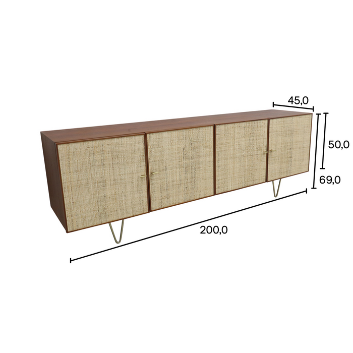 Sideboard with raffia doors - Walnut - Mark