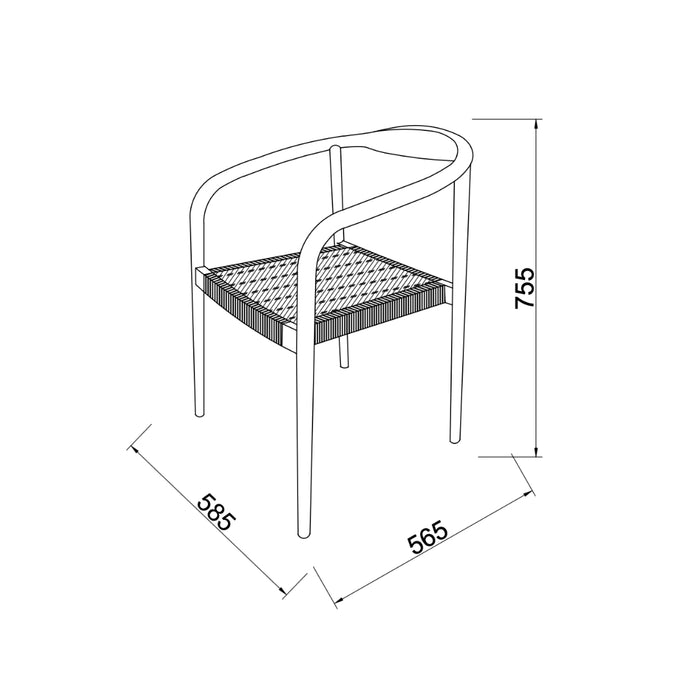 Silla de jardín Dubbo - H75,5 – Teca – Asiento de cuerda – Trenzado 2 por 2