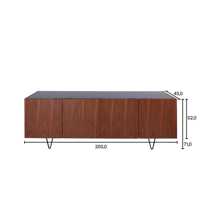 Dresser with Marble - Pisa - Walnut/Black Marble - 200cm