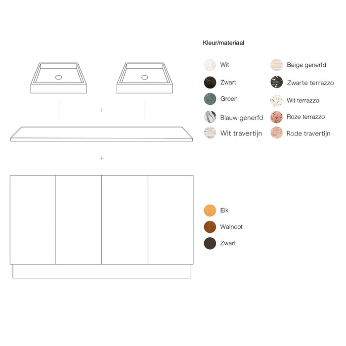 Bathroom furniture Felix Walnut - Washbasin Solid Surface Sims - Terrazzo - (154cm)