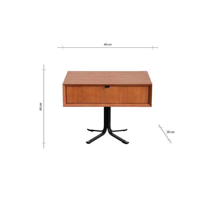 Sengebord i teaktræ - Marc - Sort ben (60×40cm)