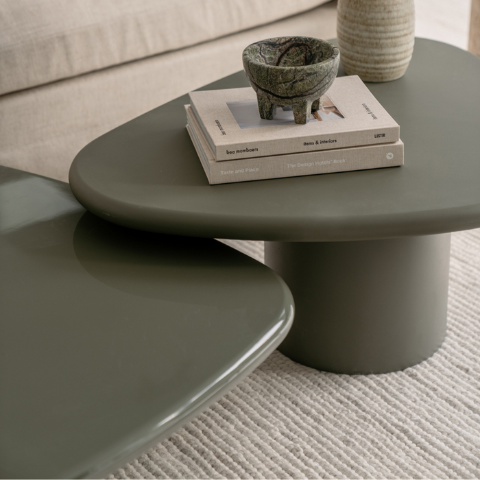 Coffee table Mouzon - 90 cm - Glossy StoneSkin - Light Khaki