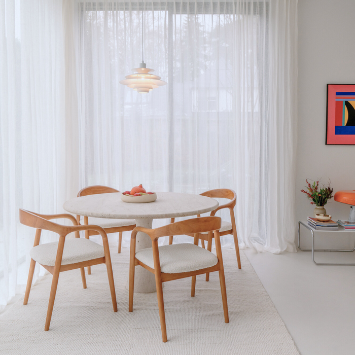 Round dining table Lormes - 130 cm - White travertine - Round edge