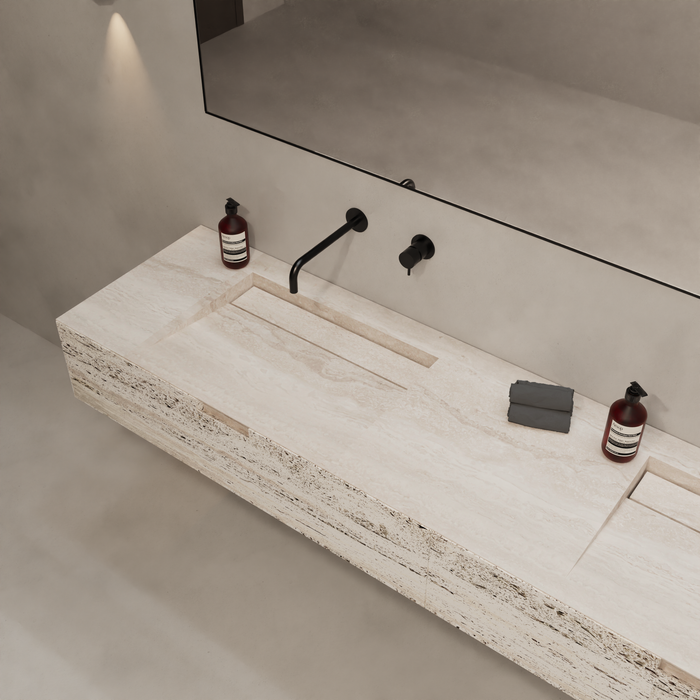 Bathroom cabinet Loudun with double sink - White Travertine - 210 cm