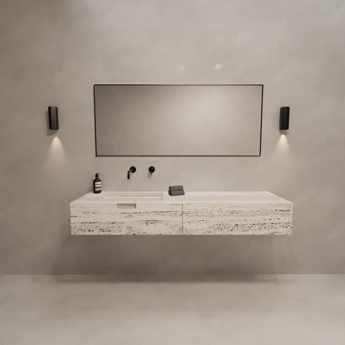 Mueble lavabo Loudun - Travertino blanco - Lavabo simple - 170 cm