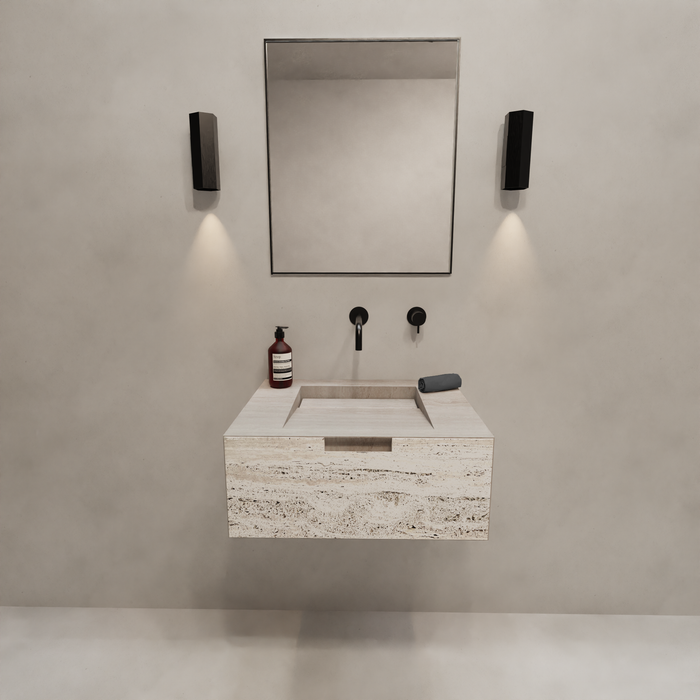 Mueble de baño Loudun - Lavabo simple - Travertino blanco - 80 cm