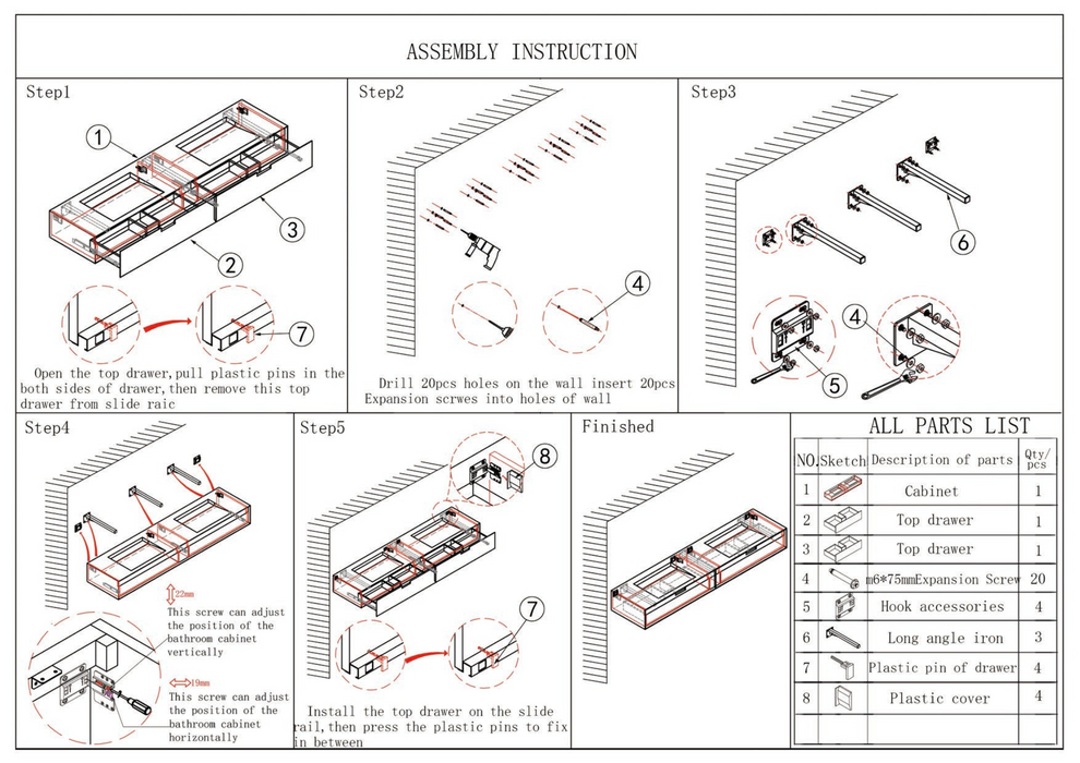 Badkamerkast Loudun met dubbele wastafel - Blauw Wit Marmer - 210 cm