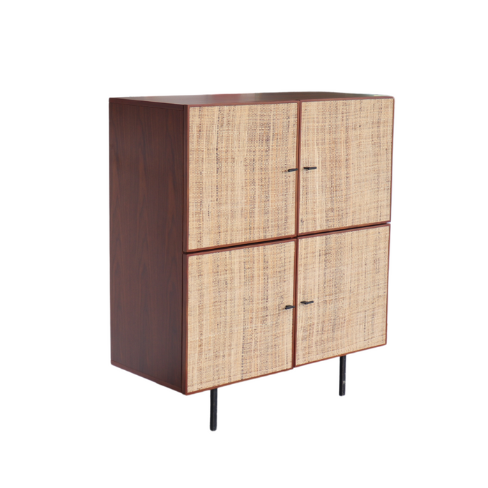 Hohes Sideboard Mark Walnuss mit Raffia-Türen