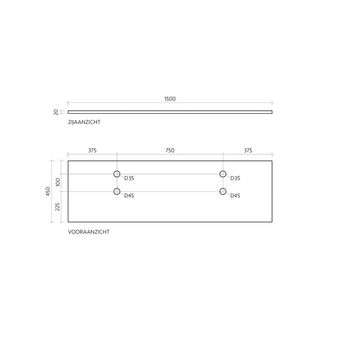 Plato de lavabo - Travertino gris - Marcel - 150 cm
