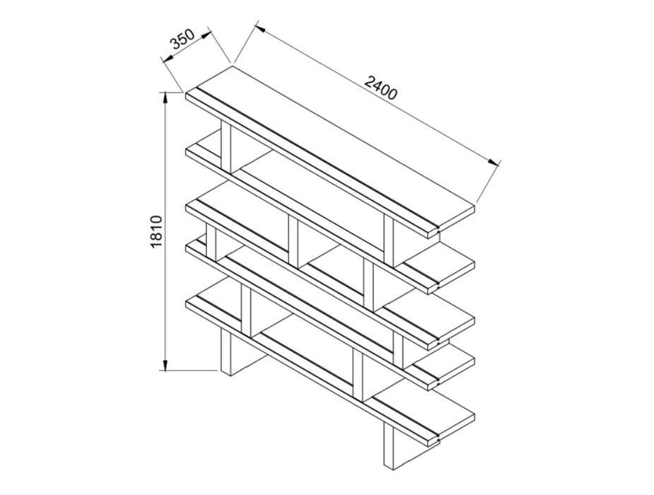 Estante de pared Merpins - madera ahumada - Pilares de travertino gris - 240 cm