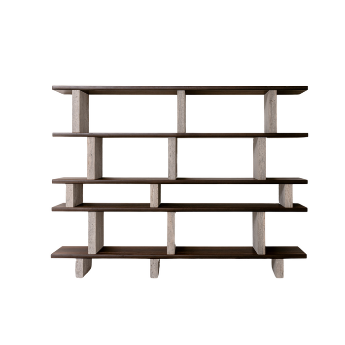 Wall rack Merpins - smoke wood - Gray travertine pillars - 240 cm