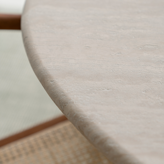 Dining table Reef - Latte StoneSkin leg - White Travertine top half filled - 140 cm