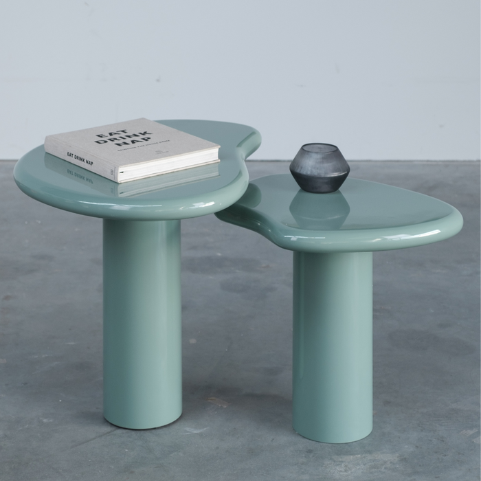 Coffee table Surzur - matt green bay - Stoneskin - Round edge - High