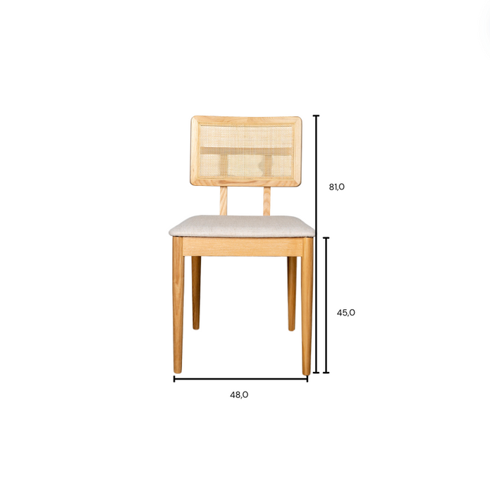 Dining chair with rattan backrest - Charles - Oak/Natural Rattan - Off-white