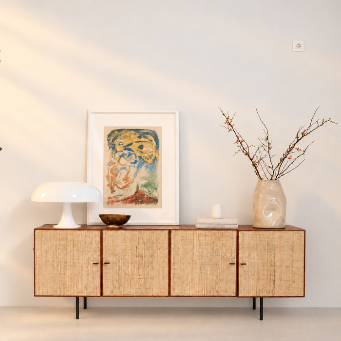 Mark walnut sideboard with raffia