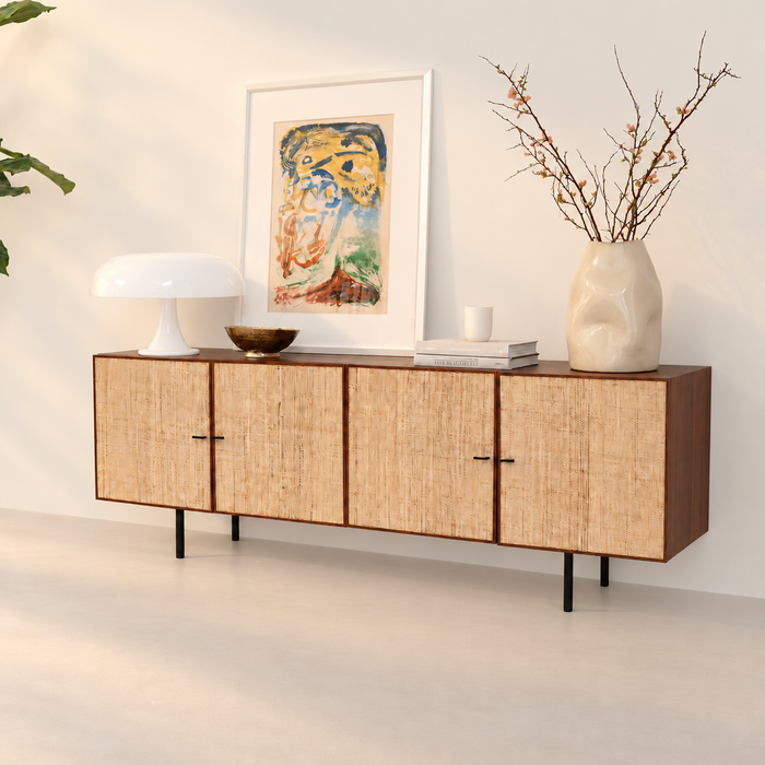 Mark walnut sideboard with raffia