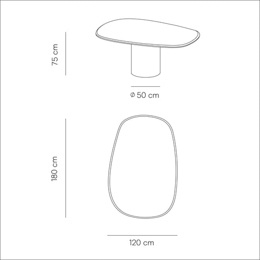 Technische tekening van Geelong eettafel in 180 cm.ALT