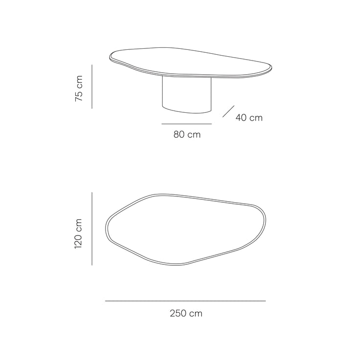 Organic dining table Strasbourg - W250 D120 H75 - Earth MicroSkin - Structured finish - Round edge