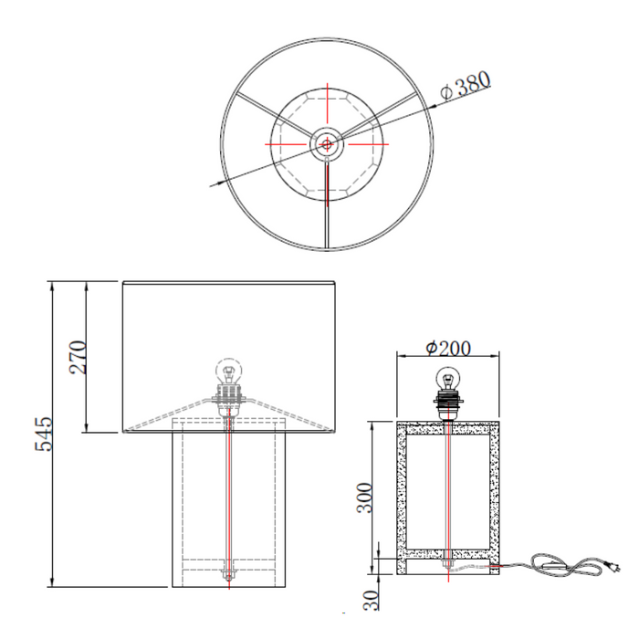 technische tekening van de tafellamp.ALT