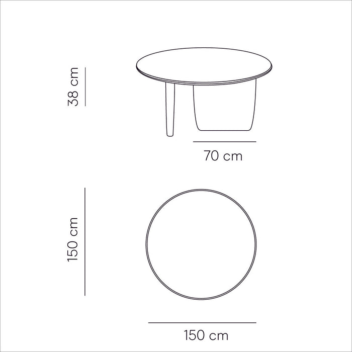 Table à manger ronde beige - Rochelle - 150 cm - Pieds à bord biseauté - MicroSkin