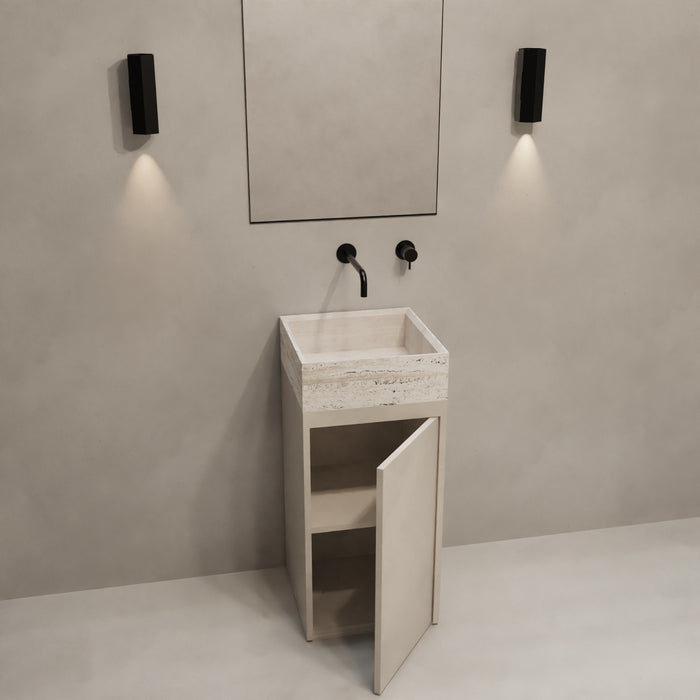 Hand washer white travertine - MicroSkin latte base - Émile - With shelves