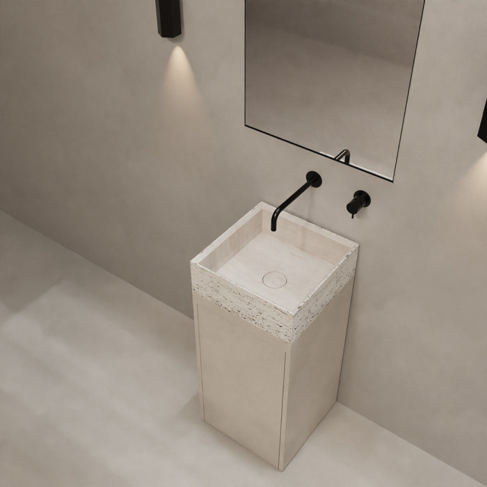 Hand washer white travertine - MicroSkin latte base - Émile - With shelves