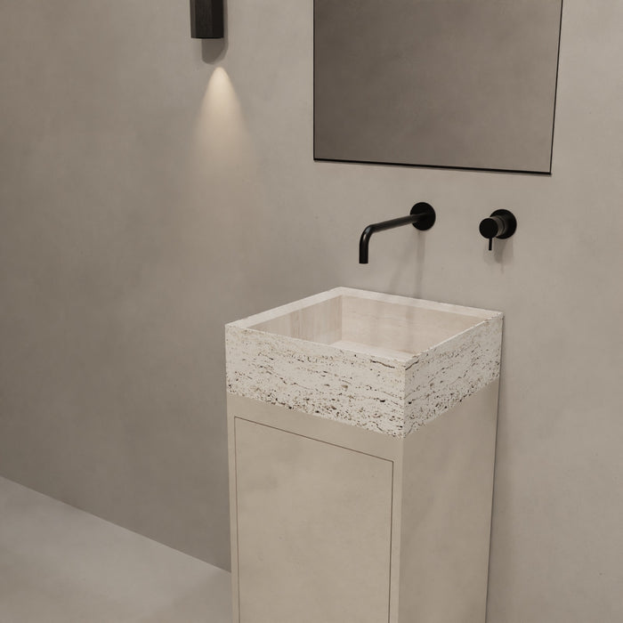 Hand washer white travertine - MicroSkin latte base - Émile - With shelves