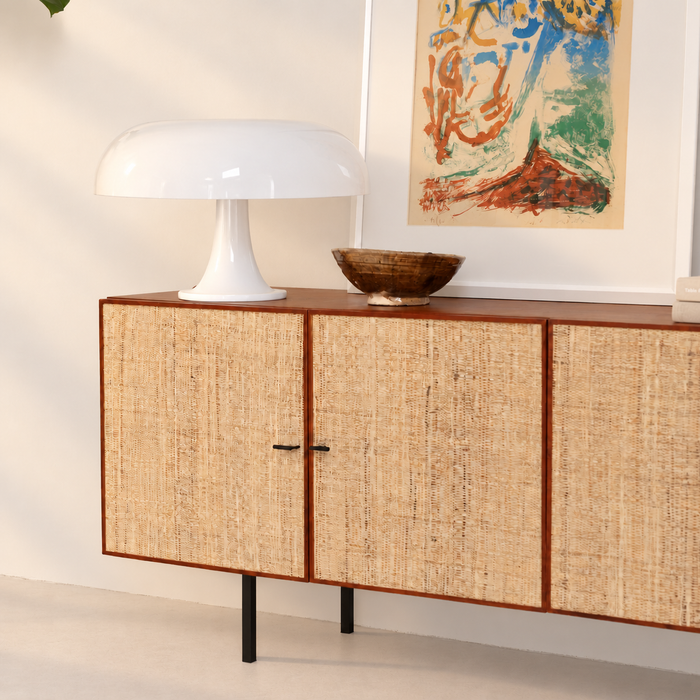 Mark walnut sideboard with raffia