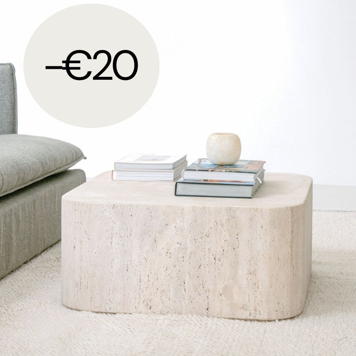 Mesa de centro de travertino Alba - Cuadrada - 80 cm - Borde redondo