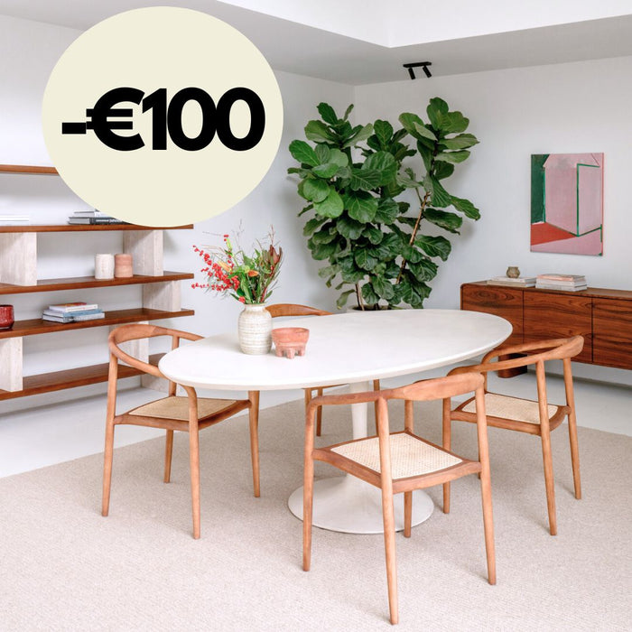 Mesa de comedor Camille - 200 cm - MicroSkin Cloudy latte - Forma de tulipán