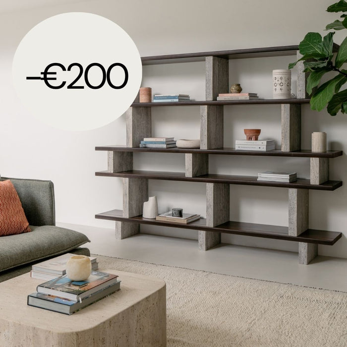 Wall rack Merpins - smoke wood - Gray travertine pillars - 240 cm